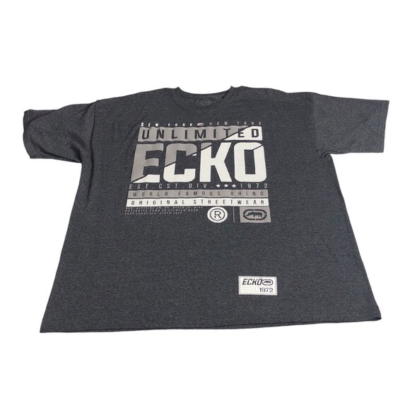 Ecko Unlimited Shirt Mens 3XL Gray Graphic Retro Y2K Streetwear Short Sleeve - Picture 1 of 10